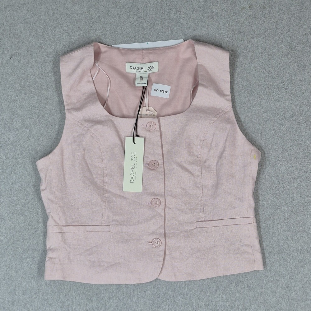Rachel Zoe Women Blouse 4 Pink Linen Blend Button Scoop Neck Coastal NWT